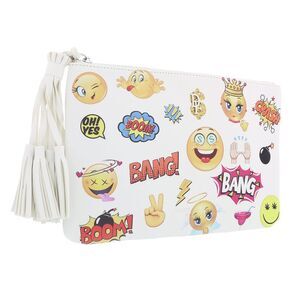 Daniela Fargion White Emogi Print Pop Art Pouch Clutch